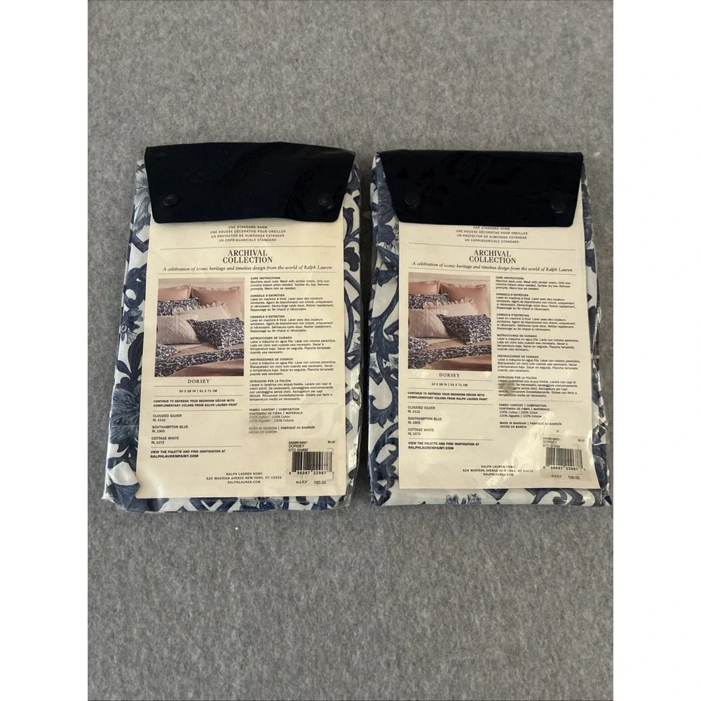 Ralph Lauren Dorsey Standard Sham Set of 2 New Blue White Porcelain Lotus Pair